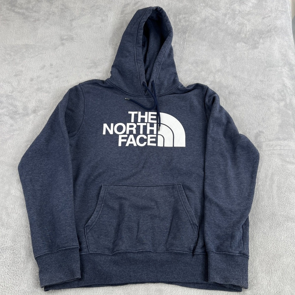 The North Face Hoodie L Navy Blue Mens Logo Pullover Sweatshirt Outdoor Hiking